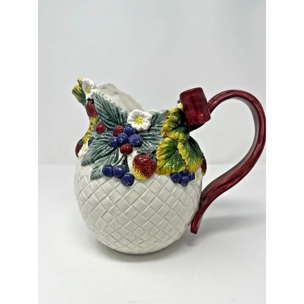 Fitz & Floyd‎ Berry Patch 1995 Ribbon Handle Pitcher Bouquet Holder